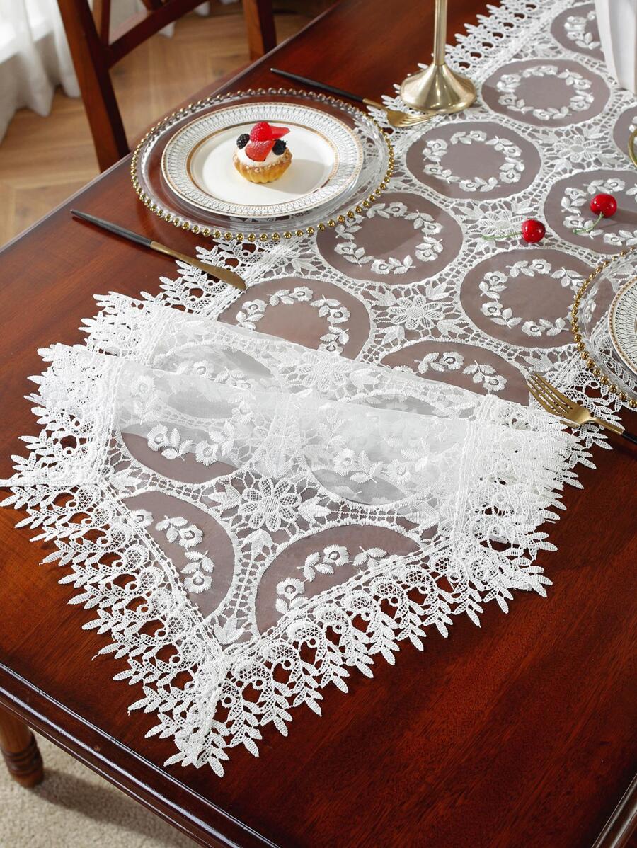 Vải Polyester 100%, Thêu ren tan trong nước tinh tế, Khăn trải bàn trang trí/Tấm lót đĩa cho nhà bếp, bàn ăn, bàn làm việc, bàn trang điểm, trang trí nhà cửa, phòng khách, phòng ngủ, sân, trong nhà/ngoài trời, cắm trại, biệt thự, ngày lễ, tiệc tùng, đám cưới, 1 chiếc - trắng - Xem 1