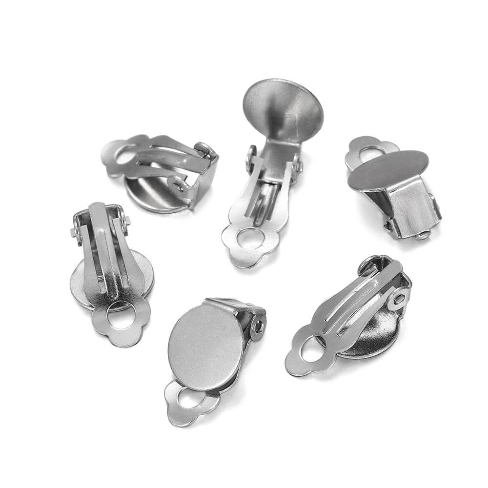 10pcs 8 10 12 14mm Stainless Steel Round Flat Ear Clip Base Cabochon Bezel Tray Earrings Clips For DIY Jewelry Makings Supplies - frog clip - View 1