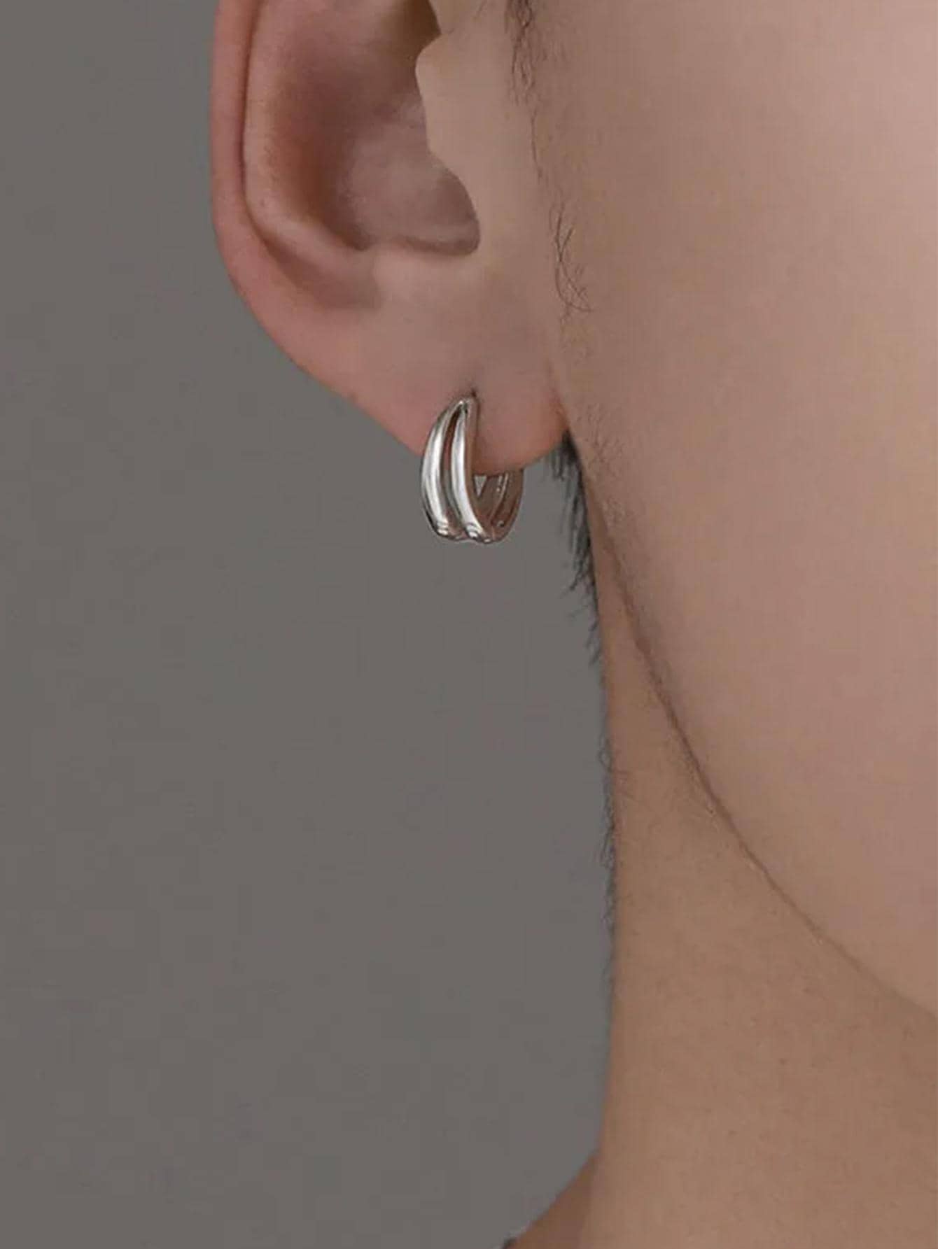 時尚男士耳環,獨特設計,簡約風格 - 銀色 - 查看 1