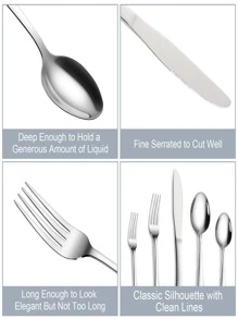 Silverware Set 60 Piece Flatware Set, Stainless Steel Home Kitchen Hotel Restaurant Tableware Cutlery Set, Service for 12, Include Knife/Fork/Spoon, Mirror Polished - Silver - View 2