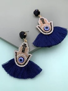 juran 1 Pair Devil's Eye & Tassel Earrings, Vacation Style Earrings For Women - Blue - View 1