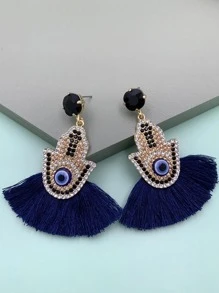 juran 1 Pair Devil's Eye & Tassel Earrings, Vacation Style Earrings For Women - Blue - View 3