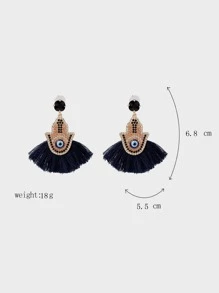 juran 1 Pair Devil's Eye & Tassel Earrings, Vacation Style Earrings For Women - Blue - View 2