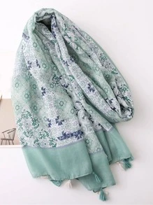 印花流蘇裝飾圍巾 - 彩色 - 查看 4