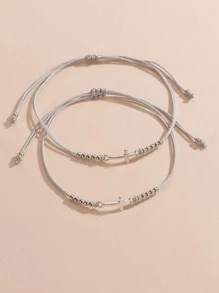2 cái/bộ Bohemian Hợp Kim Chéo Sợi Sáp Dệt Cặp Đôi Thẻ Vòng Tay Bộ - Nhiều màu - Xem 6