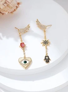 Bông tai thả trang trí bằng đá khối Zirconia Mắt & Mắt không khớp - Nhiều màu - Xem 3