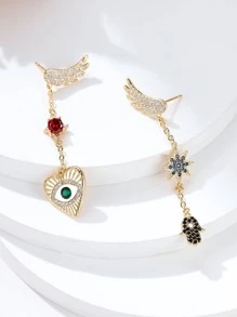 Bông tai thả trang trí bằng đá khối Zirconia Mắt & Mắt không khớp - Nhiều màu - Xem 1