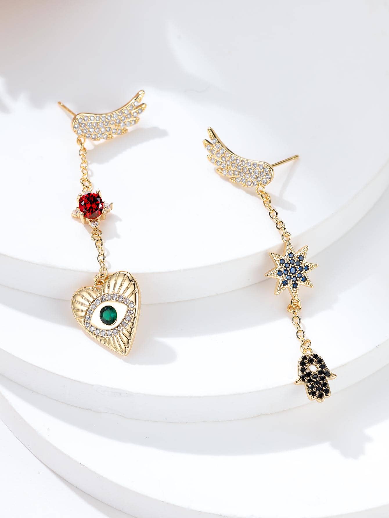 Bông tai thả trang trí bằng đá khối Zirconia Mắt & Mắt không khớp - Nhiều màu - Xem 1