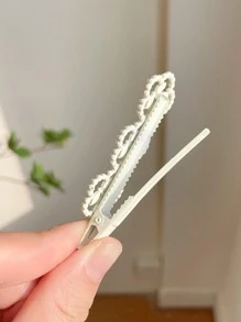 2 chiếc kẹp tóc cá sấu trang trí bằng ngọc trai giả và quả anh đào cho ngày lễ tình nhân - Màu be - Xem 2