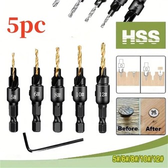 5入組/套高錳鋼鑽頭，現代可調節鑽頭