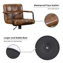 Fumahaus Tufted Barstools Set Of 2  Modern PU Leather Upholstered Counter Height Stools With Footrest Luxurious Adjustable Bar Stools With Armrest For Dining Room Kitchen Room Decor - 鏽棕色 - 查看 5