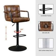 Fumahaus Tufted Barstools Set Of 2  Modern PU Leather Upholstered Counter Height Stools With Footrest Luxurious Adjustable Bar Stools With Armrest For Dining Room Kitchen Room Decor - 鏽棕色 - 查看 7