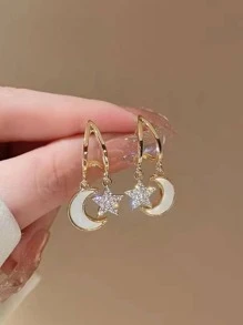 水鑽裝飾月亮和星星耳墜 - 金色 - 查看 3