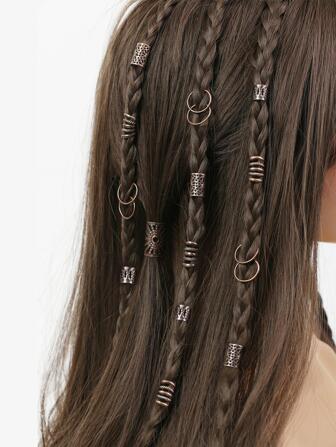 85pcs Gold Mix-Element Braided Hair Rings, Festival & Party Punk Street Fashion Hair Accessories,Gold Head Piece Hair Clips, School Stuff, College