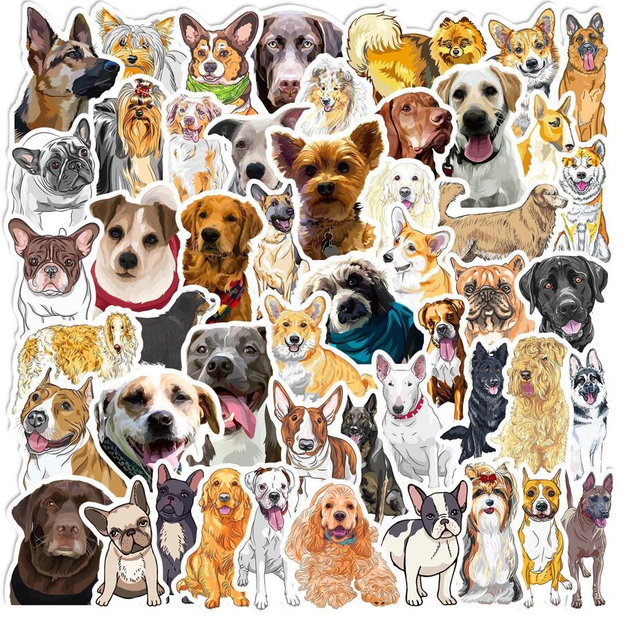 50入組泰迪狗金毛捲毛狗防水DIY創意筆記本電腦貼紙 - 彩色 - 查看 1
