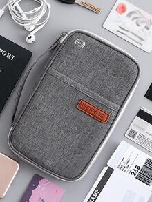 1pc Polyester Travel Storage Bag, Modern Letter Patch Decor Multifunctional Water Resistant Storage Bag For Outdoor Travel - Grey - View 4