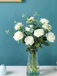 2/5/11/25花束人造丝花逼真玫瑰花束长茎婚礼墙卧室办公室家居装饰 DIY 新娘送礼会花卉中心装饰生日派对装饰（无瓶）、情人节、礼物