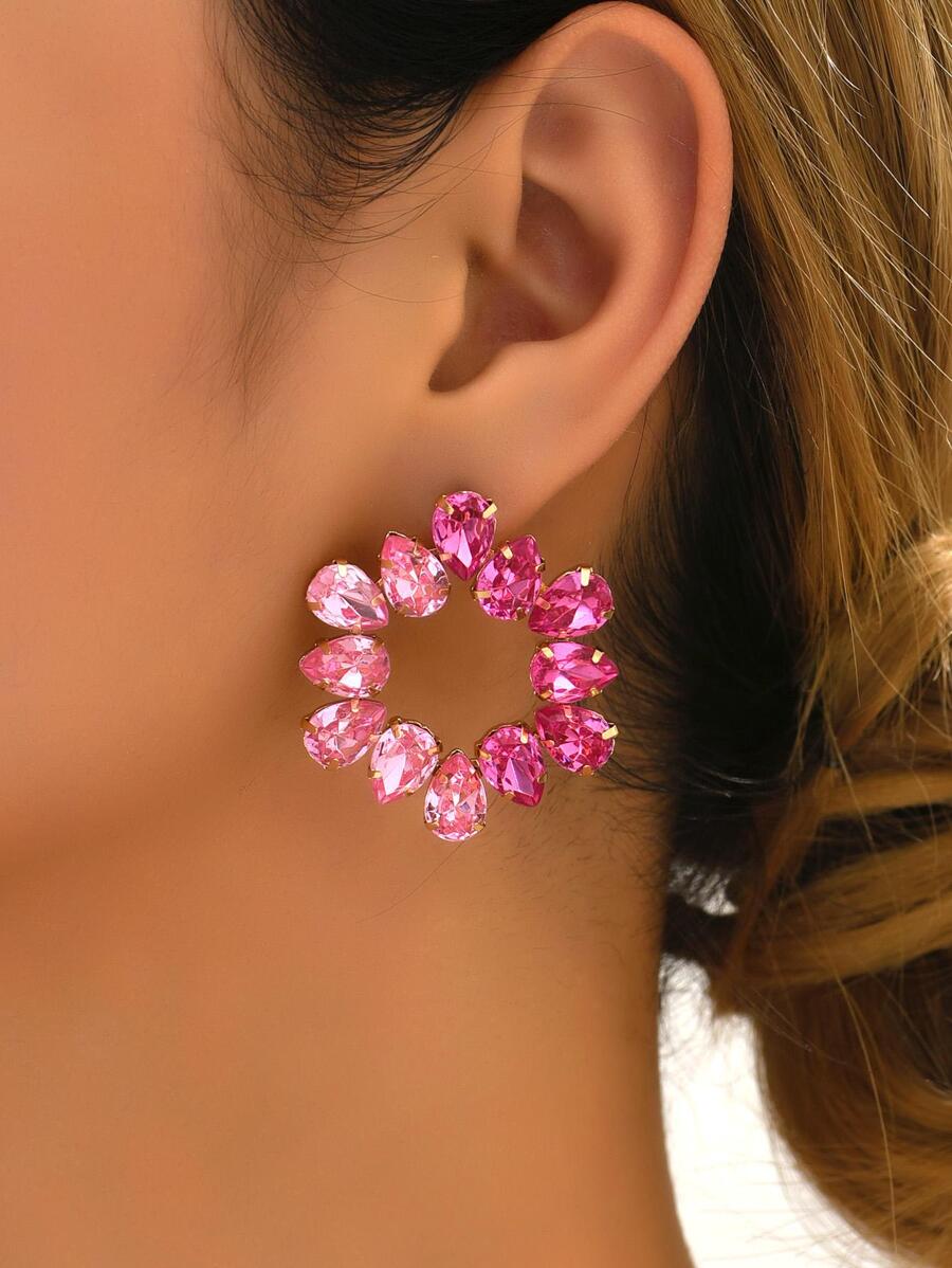 Bông tai trang trí bằng đá rhinestone - Hồng - Xem 1