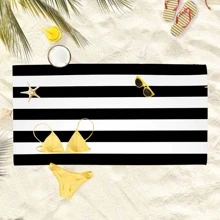 1pc Striped Pattern Beach Towel, Simple Microfiber Portable Travel Beach Towel For Camping, Vacation