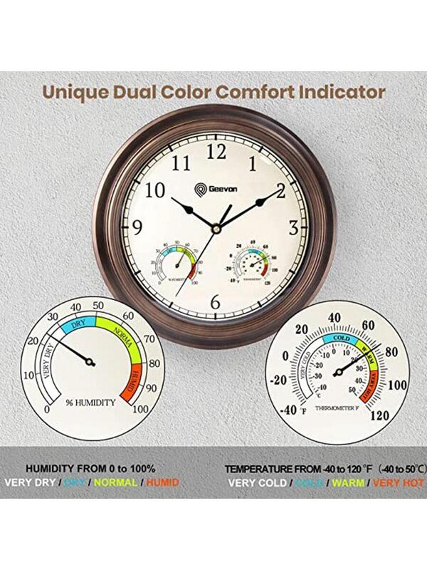 Geevon 12" Wall Clock Non Ticking with Hygrometer and Thermometer Combo