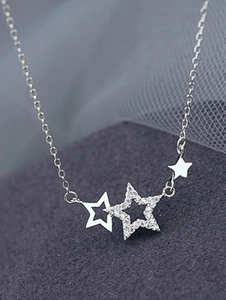 Vòng cổ mặt dây chuyền ngôi sao đính đá Zirconia - Bạc - Xem 1