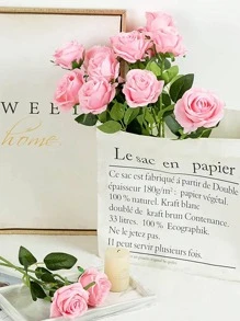 2/5/11 花束人造丝花逼真玫瑰花束长茎婚礼墙卧室办公室家居装饰 DIY 新娘送礼会花卉中心装饰生日派对装饰（无瓶）、情人节、礼物 - 粉色 - 查看 3