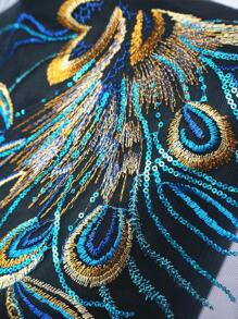 1pc Peacock Feather Pattern DIY Sewing Decoration, Creative Multi-purpose DIY Decoration For Cloth - Blue - View 3