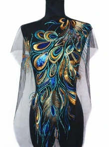 1pc Peacock Feather Pattern DIY Sewing Decoration, Creative Multi-purpose DIY Decoration For Cloth - Blue - View 1