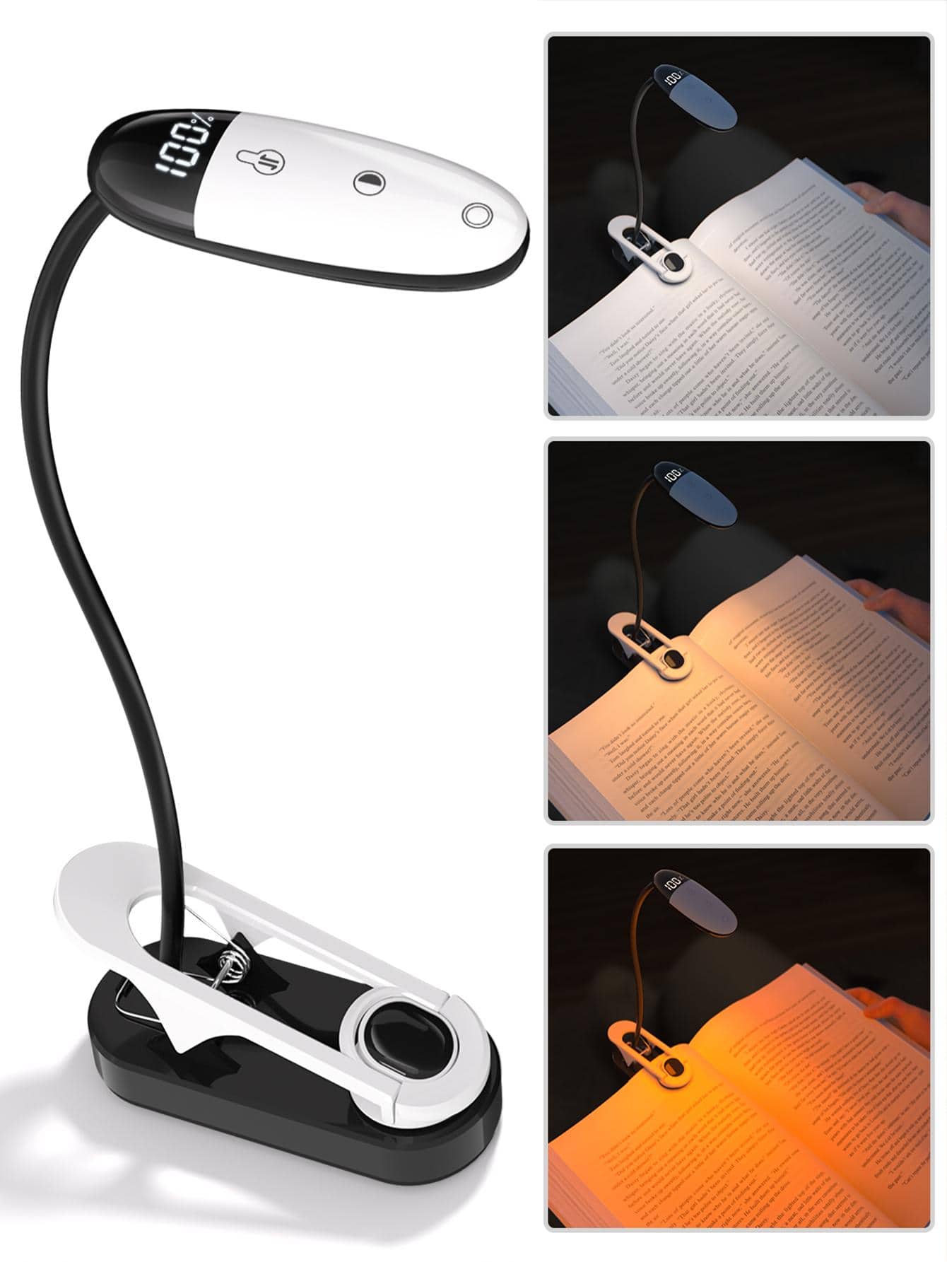 1 pieza exhibición potencia de batería recargable Libro de luz mini LED Luz para leer 3 colores flexible - Multicolor - Ver 1