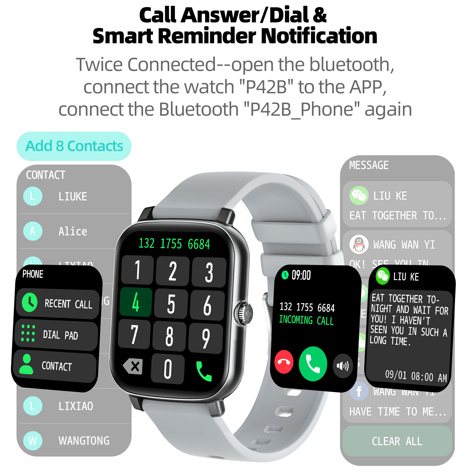 HuaWise Smart Watch(Call Receive/Dial), Full Touch Screen SmartWatch