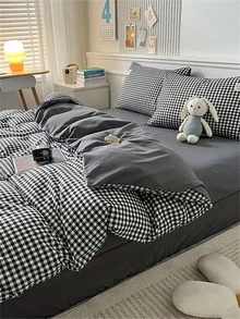 Gingham Pattern Duvet Cover Set(1 Duvet Cover & 2 Pillowcase & 1 Sheet) Modern Fabric Bedding Set For Home, All Season - Multicolor - View 2