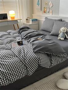 Gingham Pattern Duvet Cover Set(1 Duvet Cover & 2 Pillowcase & 1 Sheet) Modern Fabric Bedding Set For Home, All Season - Multicolor - View 7