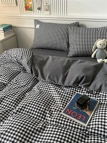 Gingham Pattern Duvet Cover Set(1 Duvet Cover & 2 Pillowcase & 1 Sheet) Modern Fabric Bedding Set For Home, All Season - Multicolor - View 6