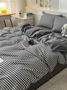 Gingham Pattern Duvet Cover Set(1 Duvet Cover & 2 Pillowcase & 1 Sheet) Modern Fabric Bedding Set For Home, All Season - Multicolor - View 5