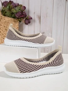 女性千鳥格圖案一腳蹬運動戶外休閒鞋 - 米色 - 查看 5