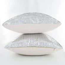 Vỏ gối đính sequin cho ghế sofa Sparkle Nàng tiên cá trang trí đệm Vỏ gối màu bạc lấp lánh Trang trí nội thất 15x15 inch Bạc/Sâm panh/Xanh/Hồng - Bạc - Xem 2