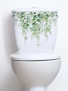 1 pièce Décalcomanie de couvercle de toilette à motif de feuille, autocollants, décalcomanie murale, décalcomanie vinyle pour décoration de la maison, articles de décoration de printemps pour rafraîchir votre maison, autocollants de décoration Rama