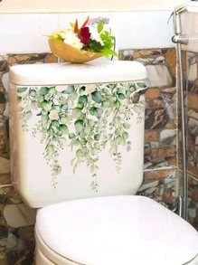 1 pièce Décalcomanie de couvercle de toilette à motif de feuille, autocollants, décalcomanie murale, décalcomanie vinyle pour décoration de la maison, articles de décoration de printemps pour rafraîchir votre maison, autocollants de décoration Rama