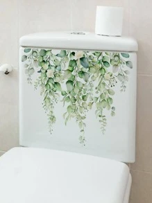 1 pièce Décalcomanie de couvercle de toilette à motif de feuille, autocollants, décalcomanie murale, décalcomanie vinyle pour décoration de la maison, articles de décoration de printemps pour rafraîchir votre maison, autocollants de décoration Rama