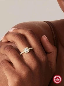 1 Bạc Vuông Đính Đá Cubic Zirconia Cho Nữ, Nhẫn Nữ Trang Sức Viễn Chí Bảo - kích thước vàng 7 - Xem 3