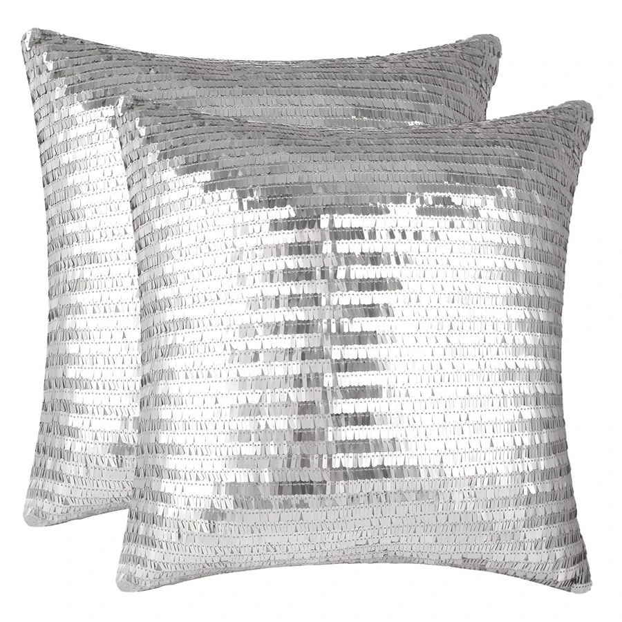 Vỏ gối đính sequin cho ghế sofa Sparkle Nàng tiên cá trang trí đệm Vỏ gối màu bạc lấp lánh Trang trí nội thất 15x15 inch Bạc/Sâm panh/Xanh/Hồng - Bạc - Xem 1