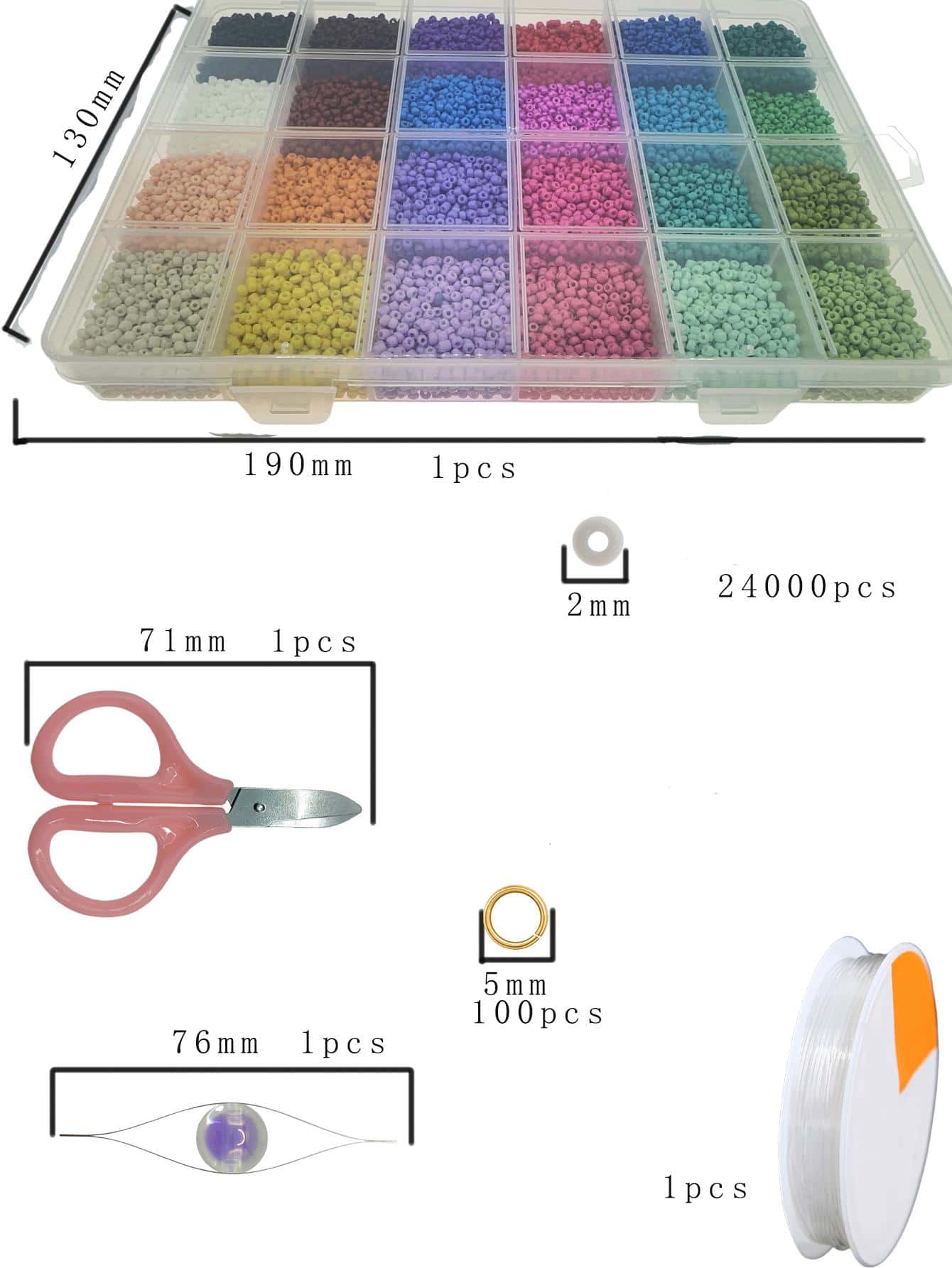 24104pcs/set 2mm Fashion Bead DIY Jewelry Accessory Set For Women For