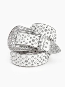 Cinturón decorado con diamantes de imitación para hombre para fiesta - Blanco - Ver 1