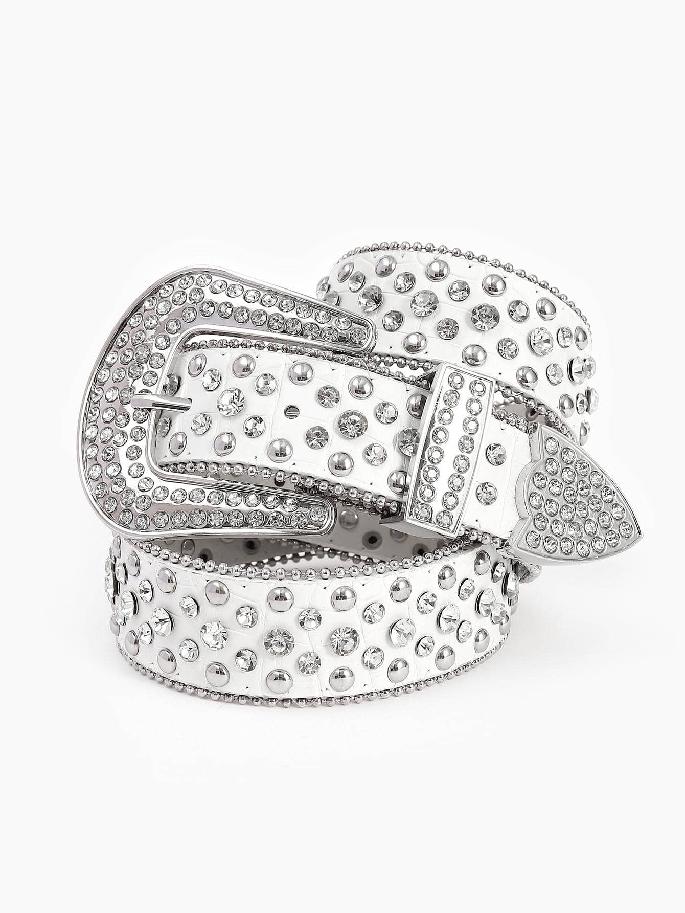 Cinturón decorado con diamantes de imitación para hombre para fiesta - Blanco - Ver 1