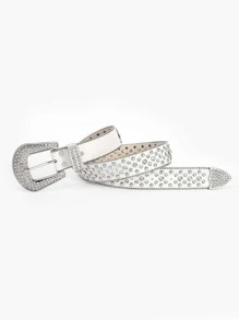 Cinturón decorado con diamantes de imitación para hombre para fiesta - Blanco - Ver 3