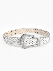 Cinturón decorado con diamantes de imitación para hombre para fiesta - Blanco - Ver 4