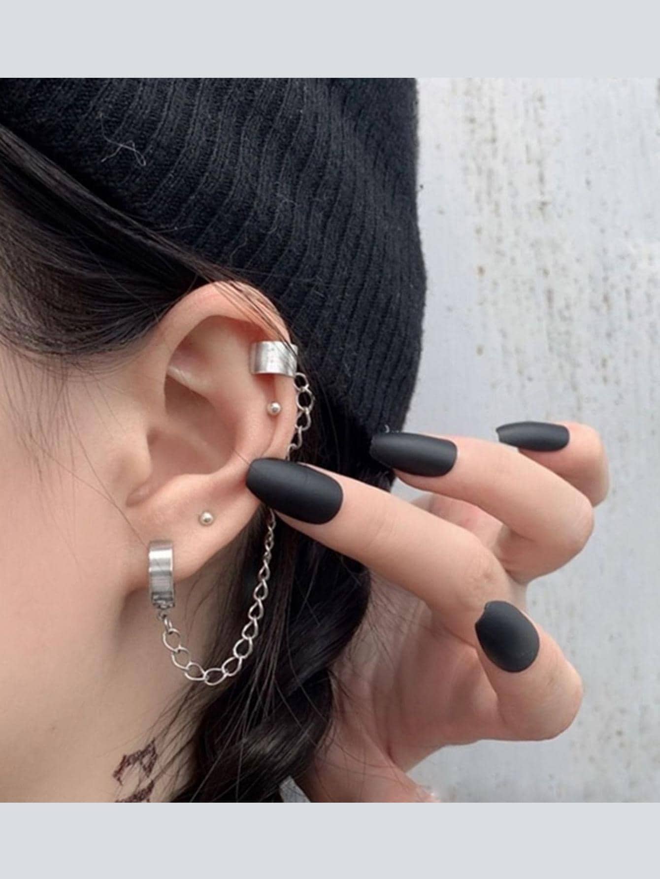 1Pc Men Chain Decor Ear Cuff Stainless Steel