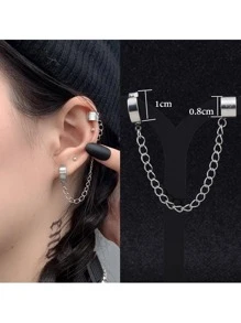 1Pc Men Chain Decor Ear Cuff Stainless Steel