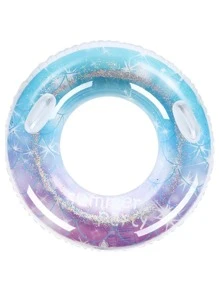 1入組星星和魚鱗圖案充氣游泳圈帶手柄 - 藍色 - 查看 4