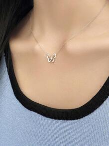 蝴蝶吊墜項鍊 - 銀色 - 查看 4